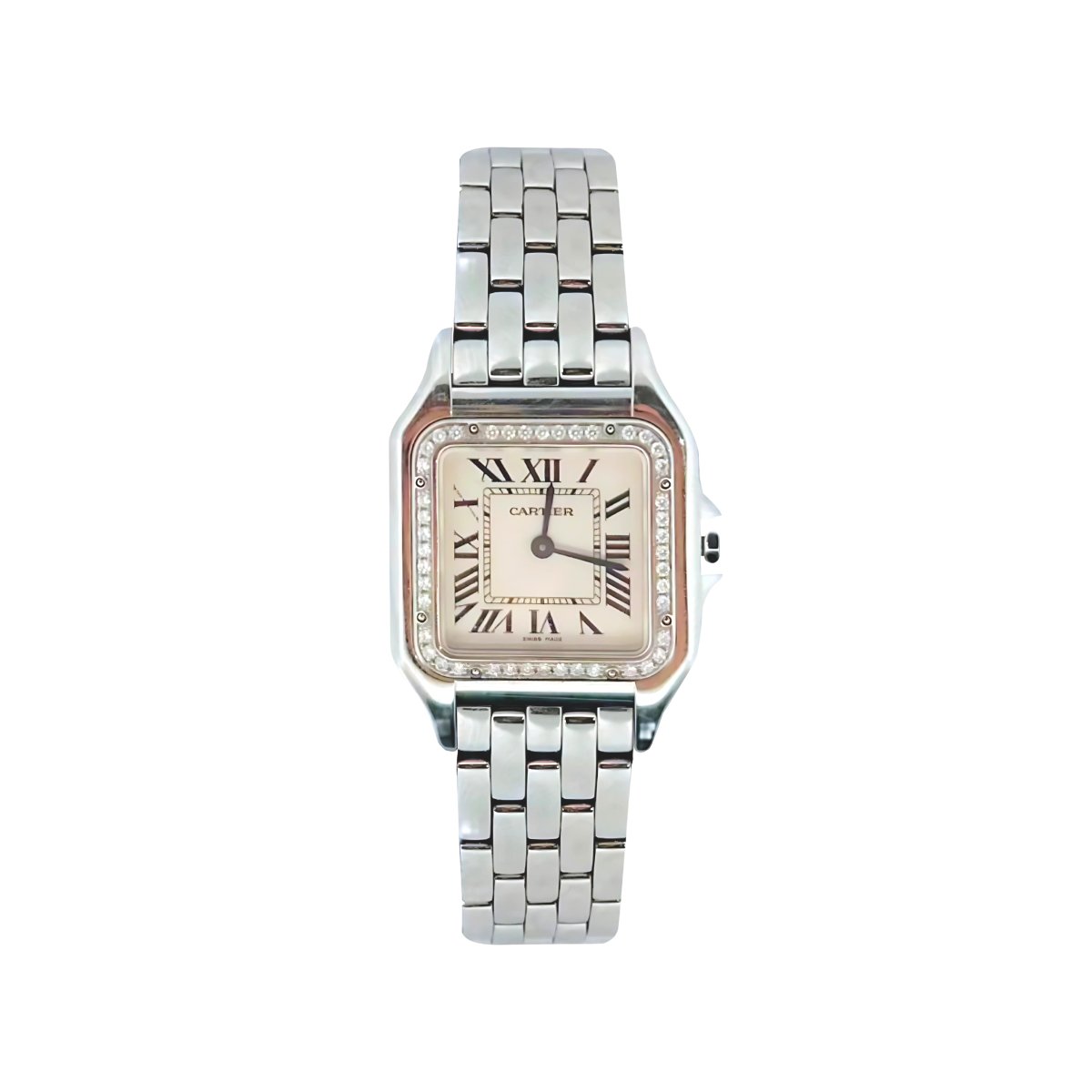 Montre CARTIER Quartz "Panthère" en acier et diamants - Castafiore