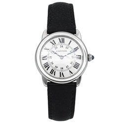 Montre CARTIER "Ronde Solo" en acier, argent, spinelle et cuir - Castafiore