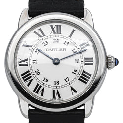 Montre CARTIER "Ronde Solo" en acier, argent, spinelle et cuir - Castafiore
