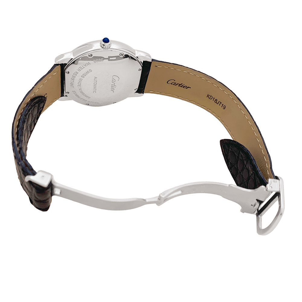 Montre CARTIER "Ronde Solo" en acier, cuir et argent - Castafiore