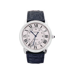 Montre CARTIER "Ronde Solo" en acier, cuir et argent - Castafiore