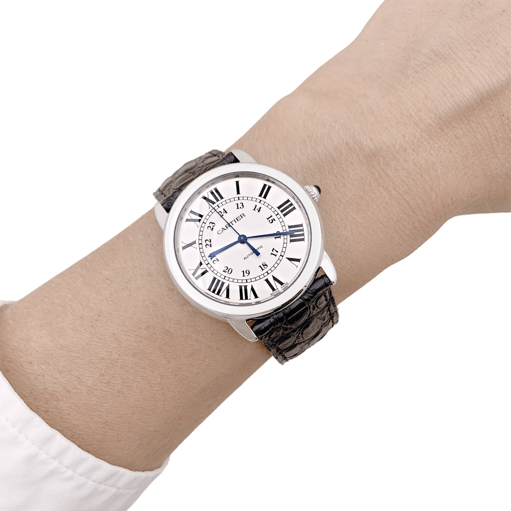 Montre CARTIER "Ronde Solo" en acier, cuir et argent - Castafiore