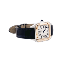 Montre CARTIER "Santos - Dumont" en or rose, acier, argent et cuir - Castafiore