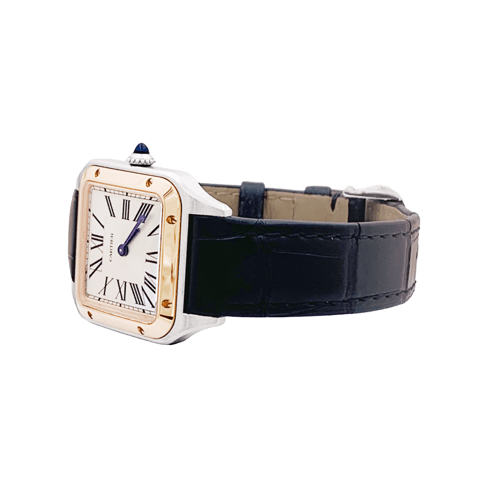 Montre CARTIER "Santos - Dumont" en or rose, acier, argent et cuir - Castafiore