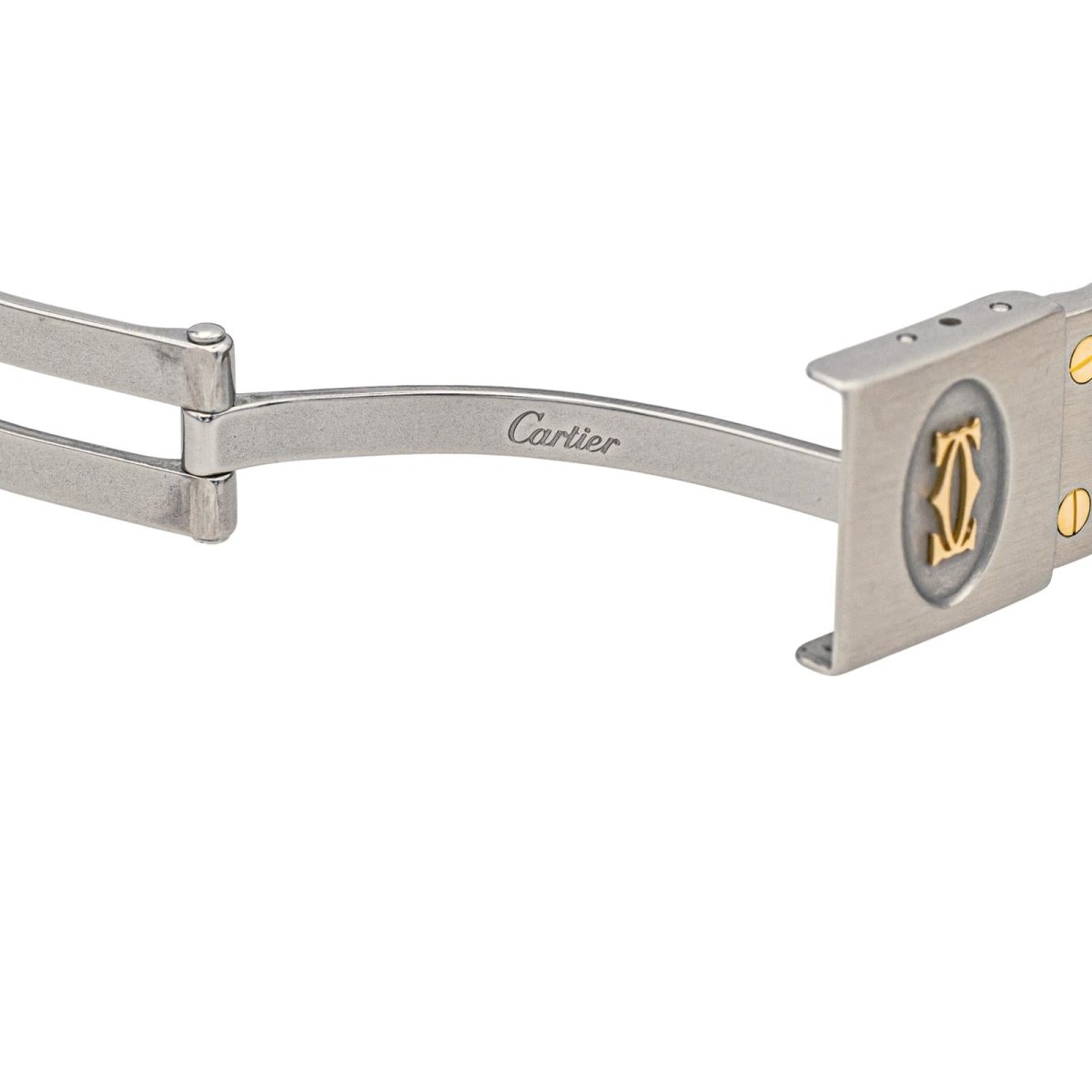 Montre Cartier "Santos" en or jaune, acier, saphir, spinelle et quartz - Castafiore