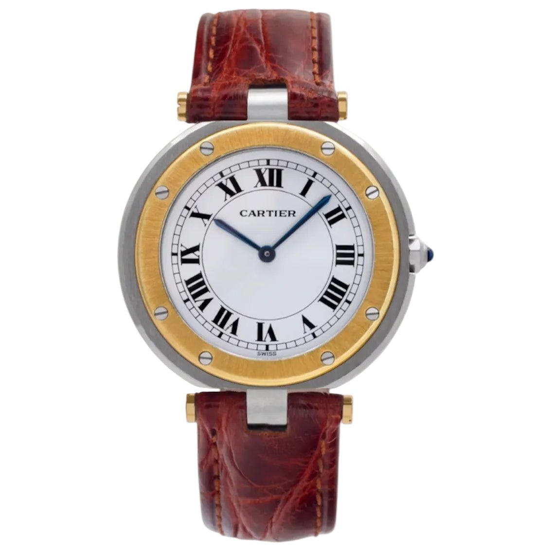 Montre CARTIER "Santos Galbée" en or jaune, acier, cuir et quartz - Castafiore