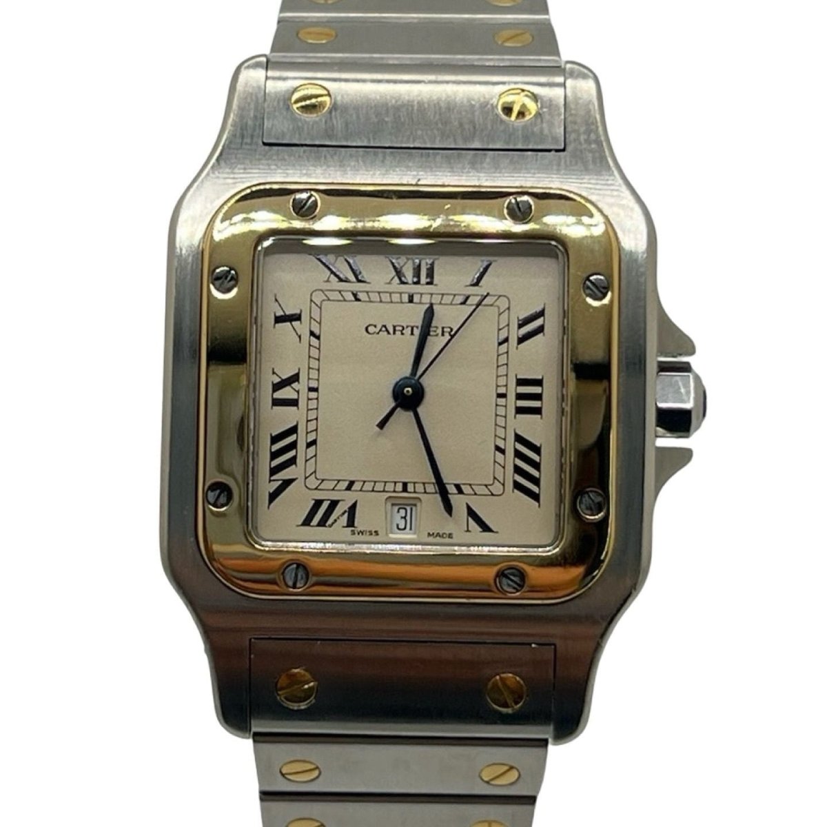 Montre CARTIER "Santos Galbée" en or jaune, acier et quartz - Castafiore