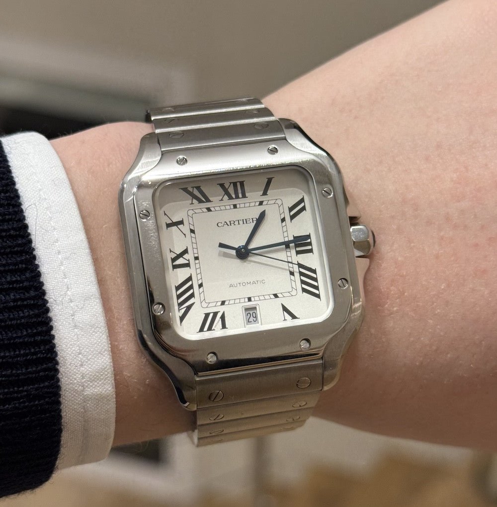 Montre Cartier Santos GM Homme (Ref : 4072) en acier vers 2020. Automatique. Boite et papiers d'origine. - Castafiore