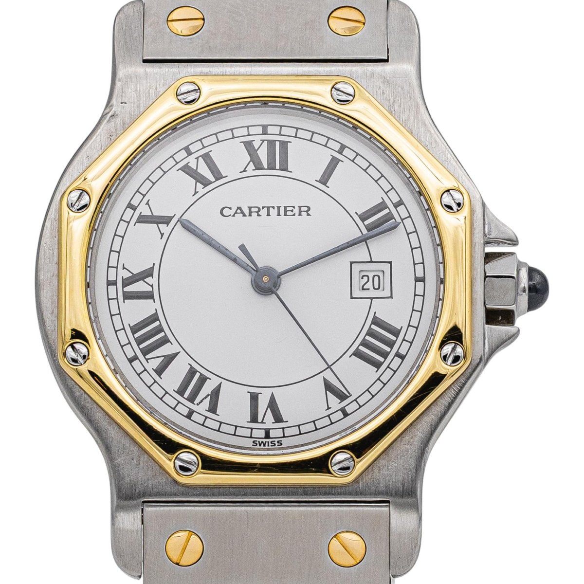 Montre CARTIER "Santos Octagon" en or jaune, acier et saphir - Castafiore