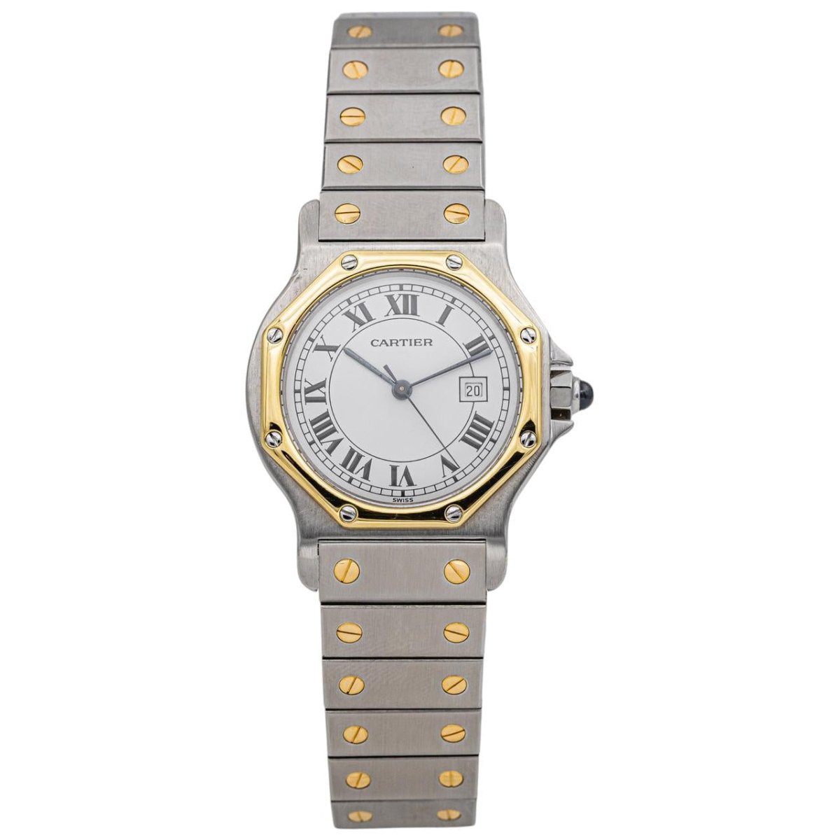 Montre CARTIER "Santos Octagon" en or jaune, acier et saphir - Castafiore