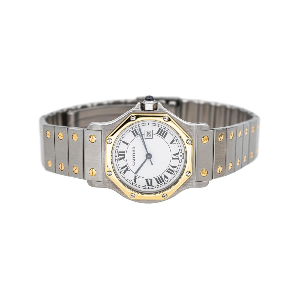 Montre CARTIER "Santos Octagon" en or jaune, acier et saphir - Castafiore