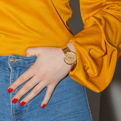 Montre CARTIER "Santos Vendôme" en or jaune et saphir - Castafiore