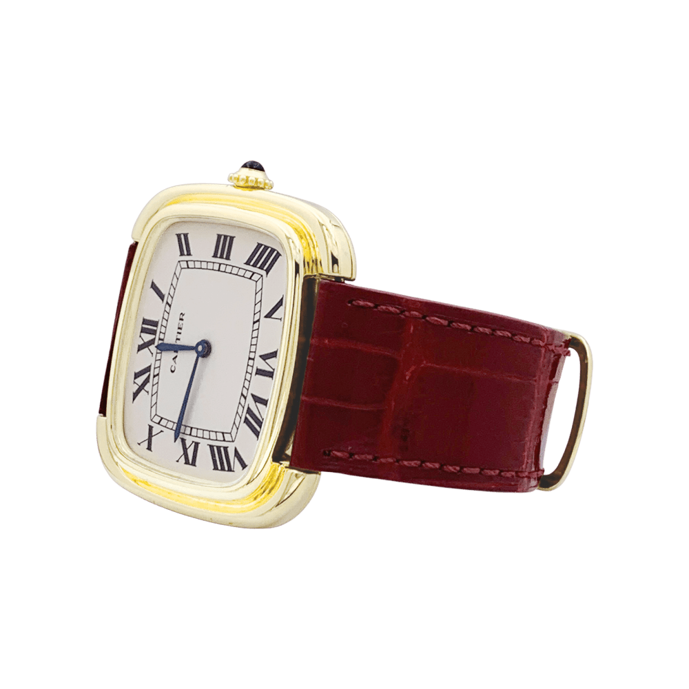 Montre CARTIER "Square" en or jaune, or rose, cuir et acier - Castafiore