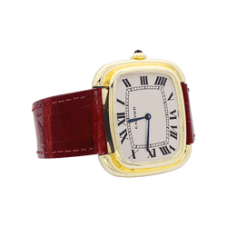 Montre CARTIER "Square" en or jaune, or rose, cuir et acier - Castafiore