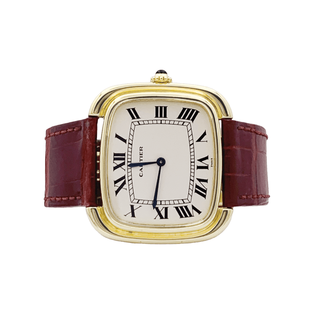 Montre CARTIER "Square" en or jaune, or rose, cuir et acier - Castafiore
