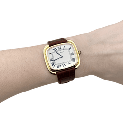 Montre CARTIER "Square" en or jaune, or rose, cuir et acier - Castafiore