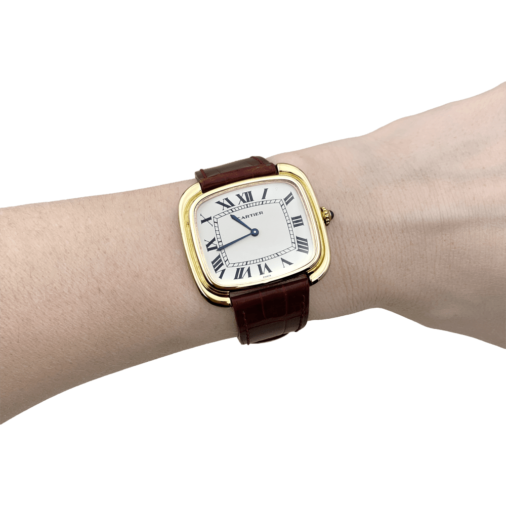 Montre CARTIER "Square" en or jaune, or rose, cuir et acier - Castafiore