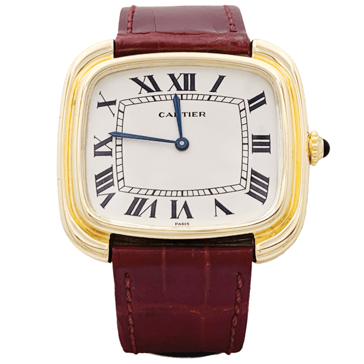 Montre CARTIER "Square" en or jaune, or rose, cuir et acier - Castafiore