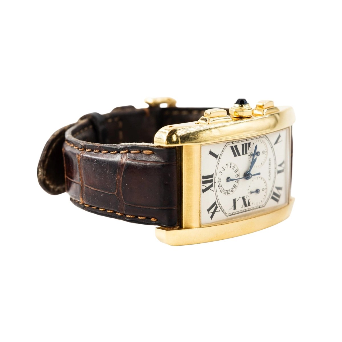 Montre CARTIER "Tank Américaine Chronoflex" en or jaune et cuir - Castafiore