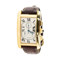 Montre CARTIER "Tank Américaine Chronoflex" en or jaune et cuir - Castafiore