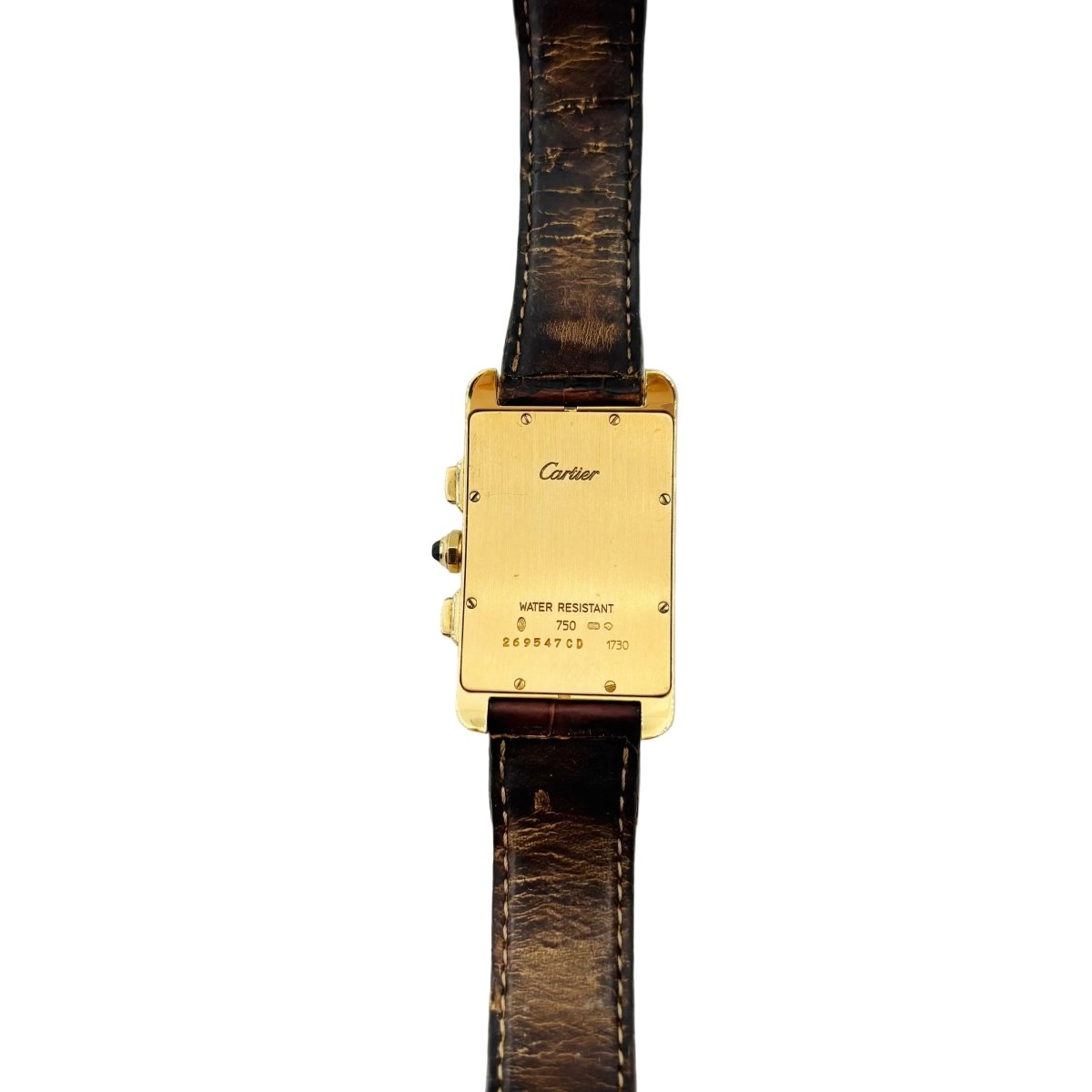 Montre CARTIER "Tank Américaine Chronoflex" en or jaune et cuir - Castafiore