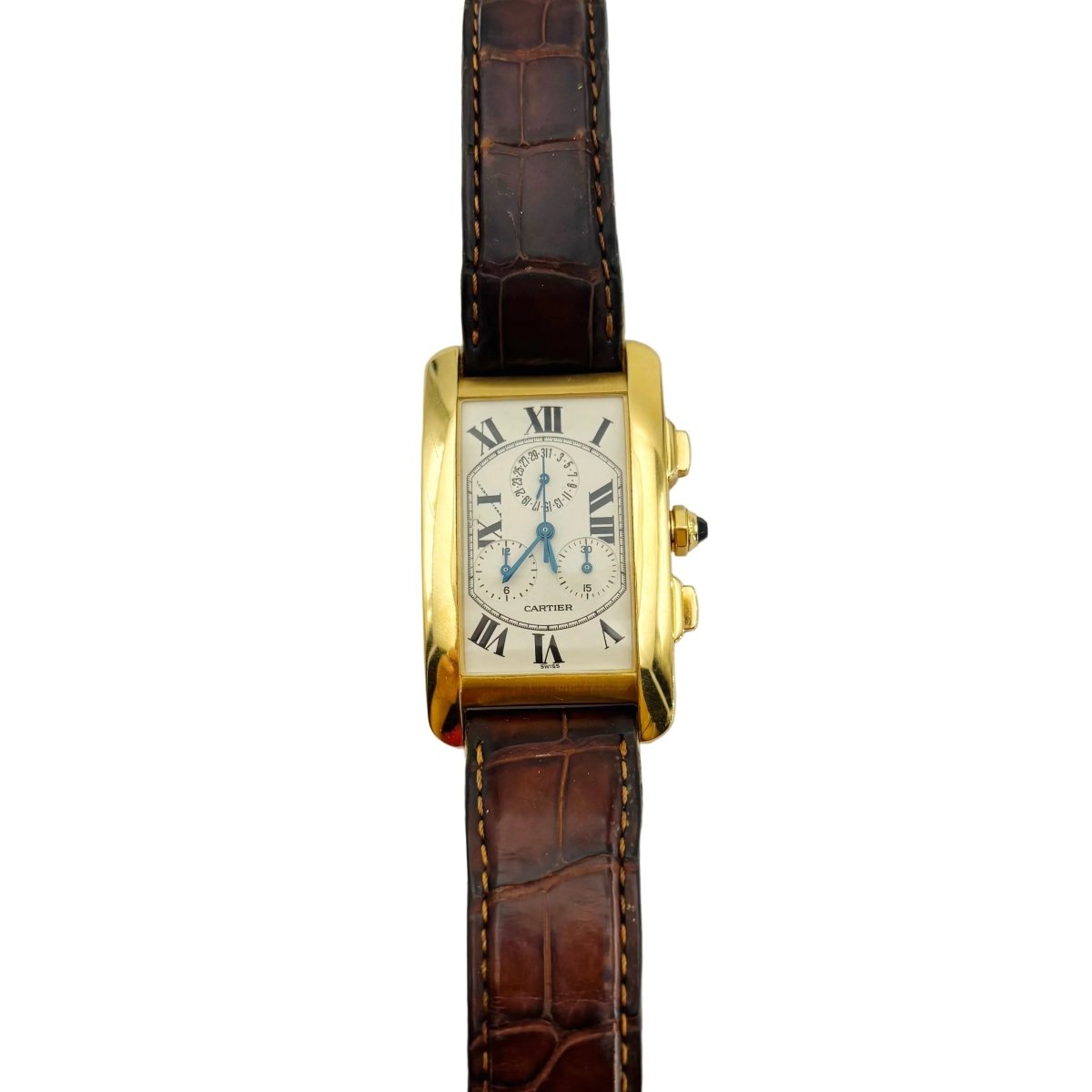 Montre CARTIER "Tank Américaine Chronoflex" en or jaune et cuir - Castafiore