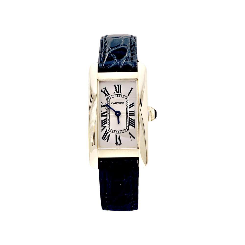Montre CARTIER "Tank Américaine" en or jaune, acier et cuir - Castafiore