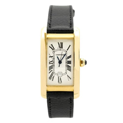 Montre CARTIER "Tank Américaine" en or jaune, cuir et saphir - Castafiore