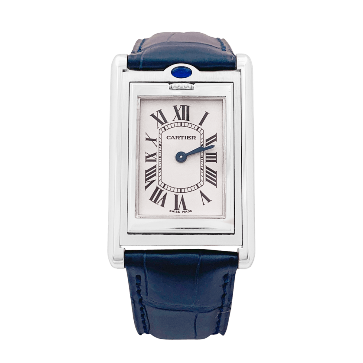 Montre CARTIER "Tank Basculante" en acier, argent et cuir - Castafiore