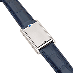 Montre CARTIER "Tank Basculante" en acier, argent et cuir - Castafiore