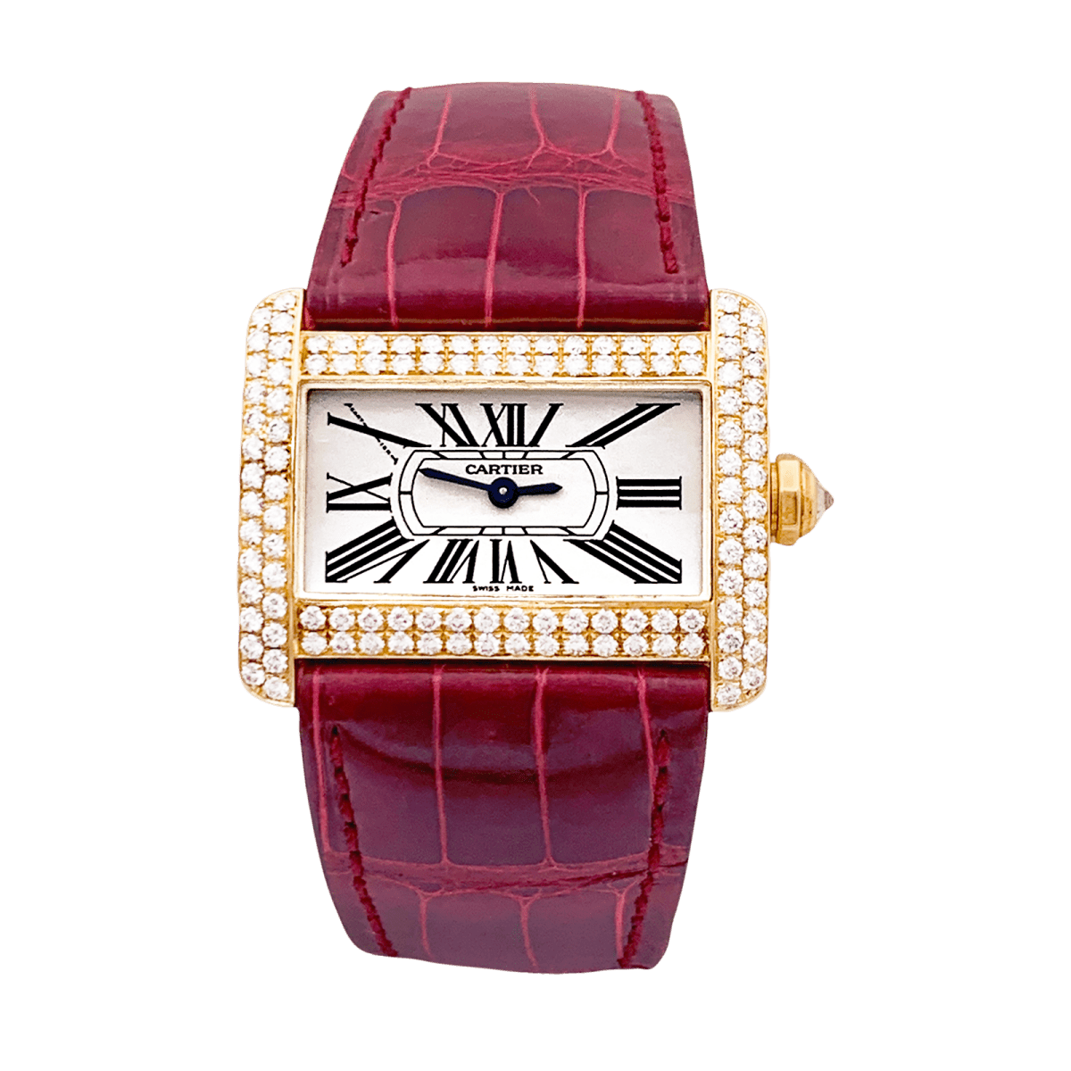 Montre CARTIER "Tank Divan" en or jaune, argent, acier et diamants - Castafiore