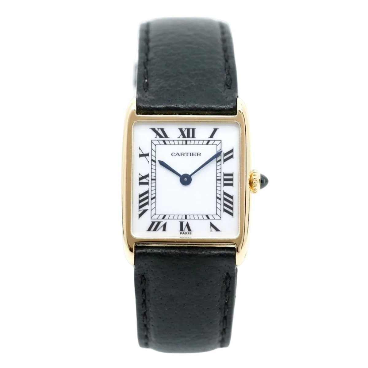 Montre CARTIER "Tank" en or jaune, cuir et saphir - Castafiore