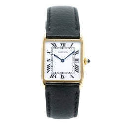 Montre CARTIER "Tank" en or jaune, cuir et saphir - Castafiore