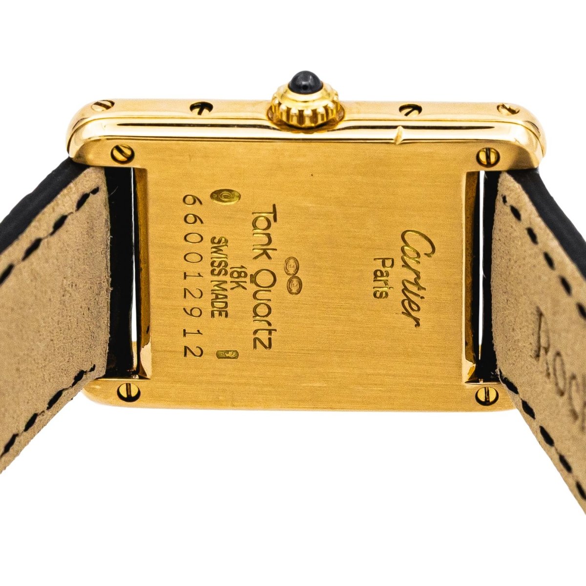 Montre CARTIER "Tank" en or jaune, cuir et saphir - Castafiore