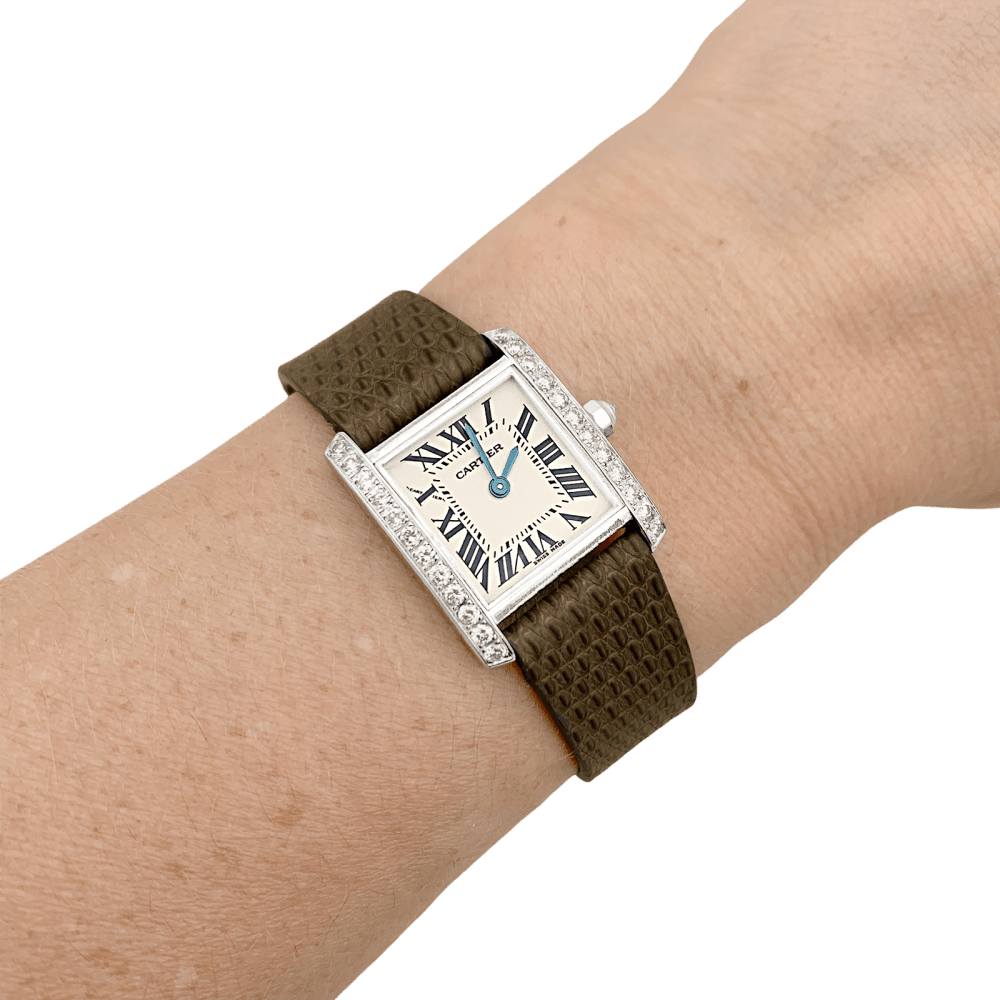 Watch Cartier, "Tank Française", white gold, diamonds.