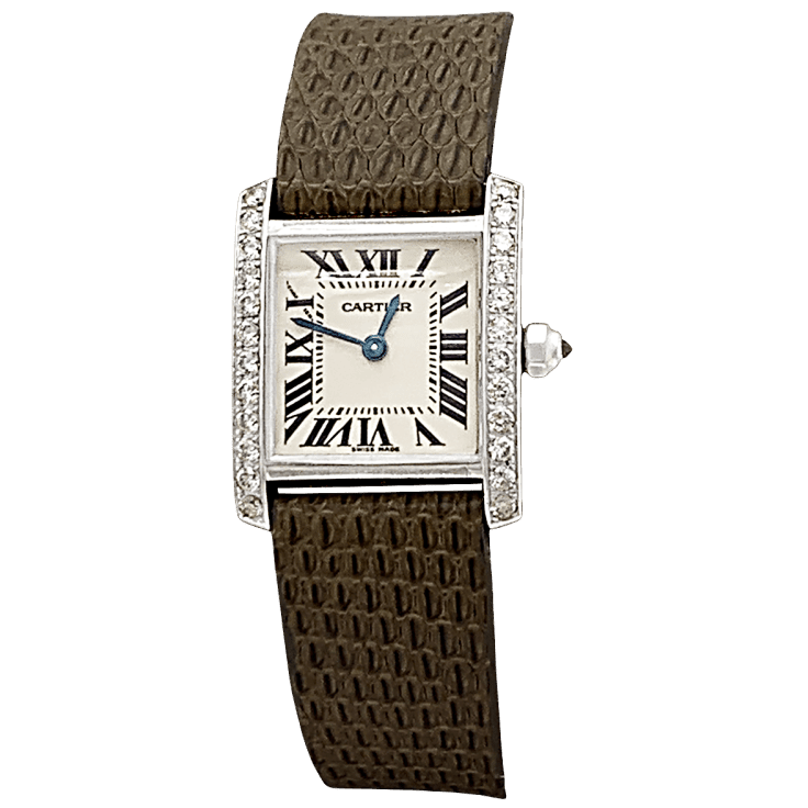 Watch Cartier, "Tank Française", white gold, diamonds.