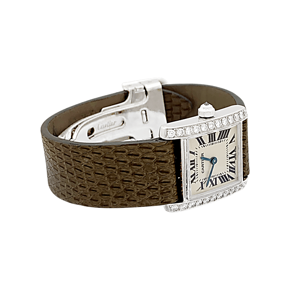 Watch Cartier, "Tank Française", white gold, diamonds.