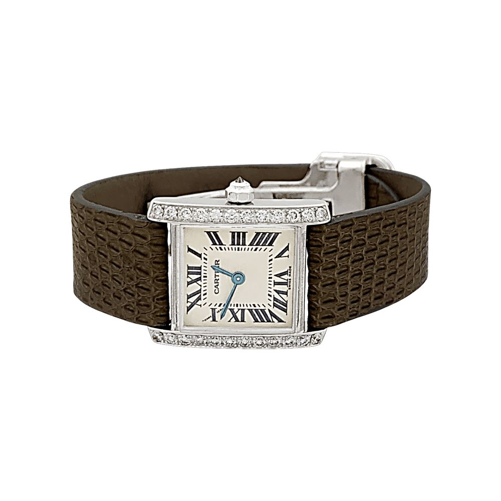 Watch Cartier, "Tank Française", white gold, diamonds.