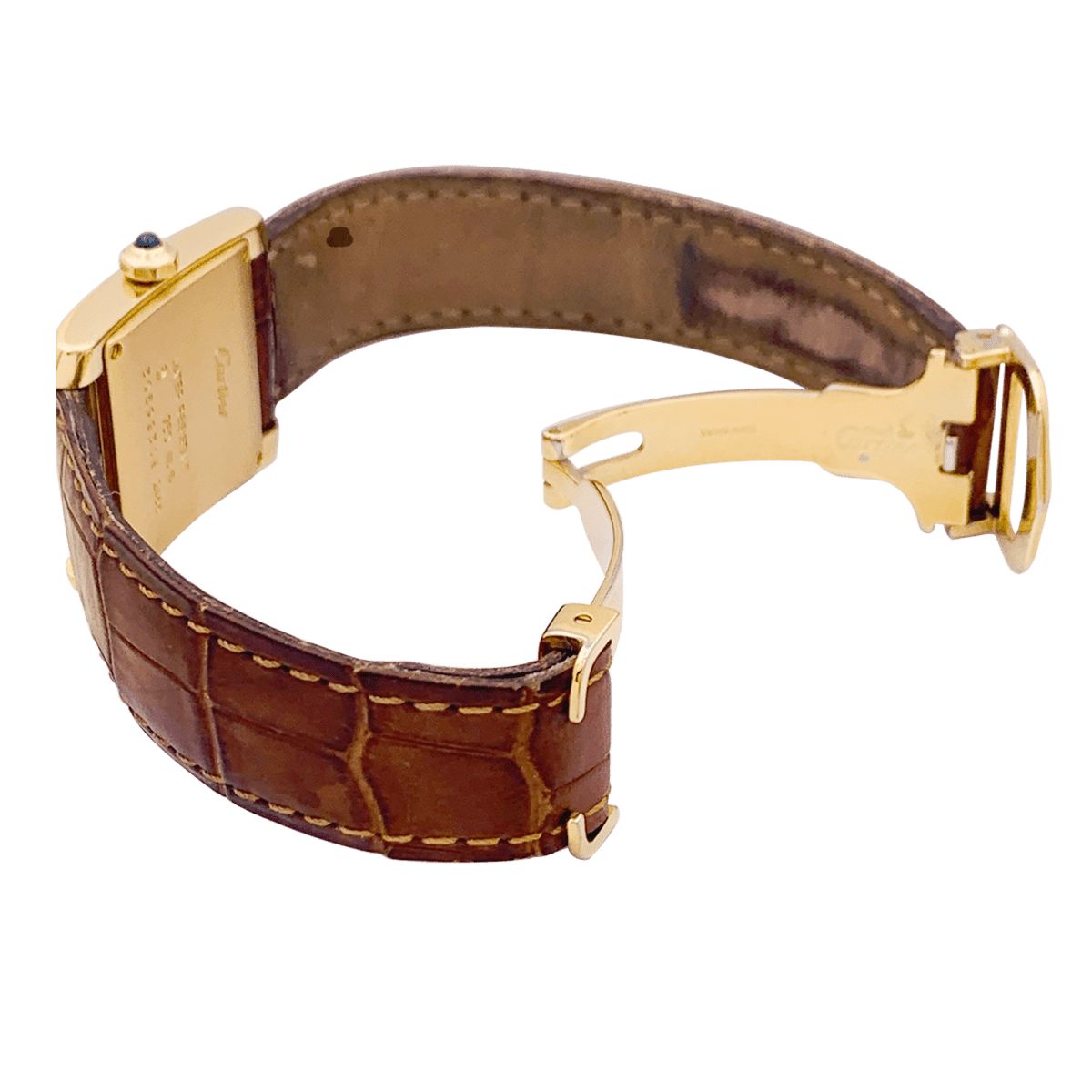 Montre Cartier, "Tank Française", or jaune, cuir. - Castafiore