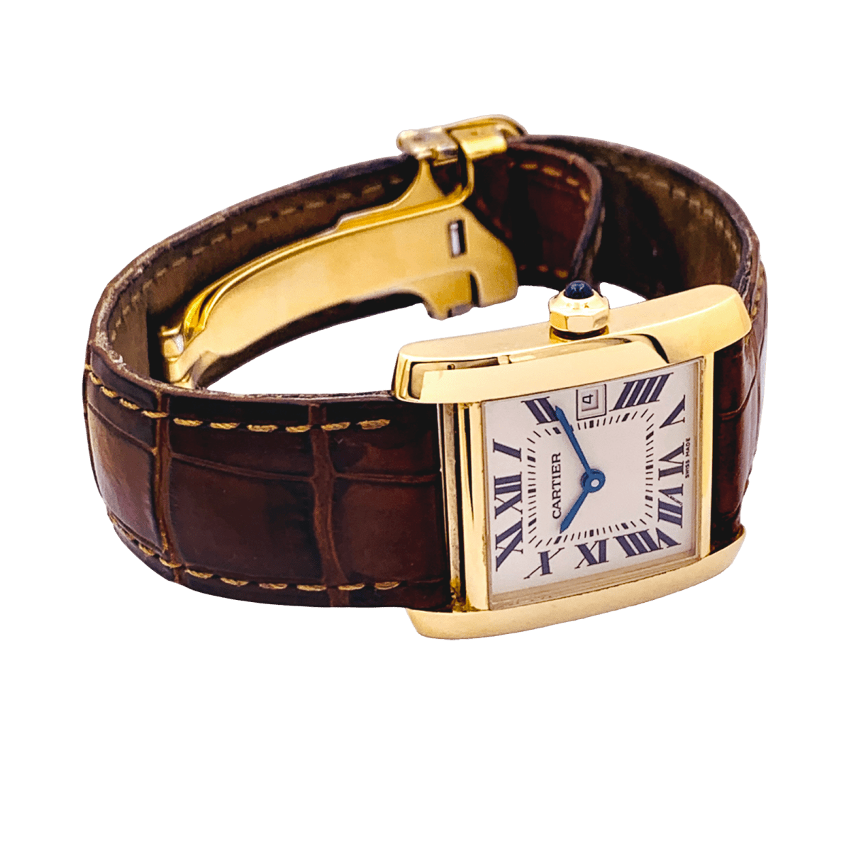 Montre Cartier, "Tank Française", or jaune, cuir. - Castafiore