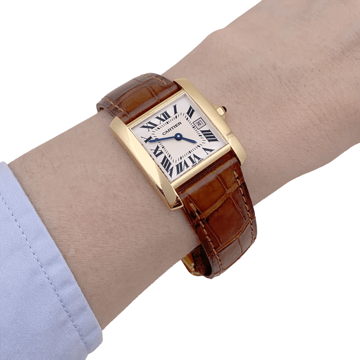 Montre Cartier, "Tank Française", or jaune, cuir. - Castafiore