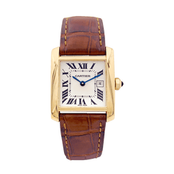 Montre Cartier, "Tank Française", or jaune, cuir. - Castafiore