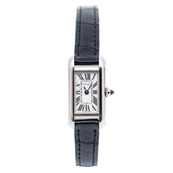 Montre CARTIER "Tank Louis Cartier" en or blanc, cuir et saphir - Castafiore