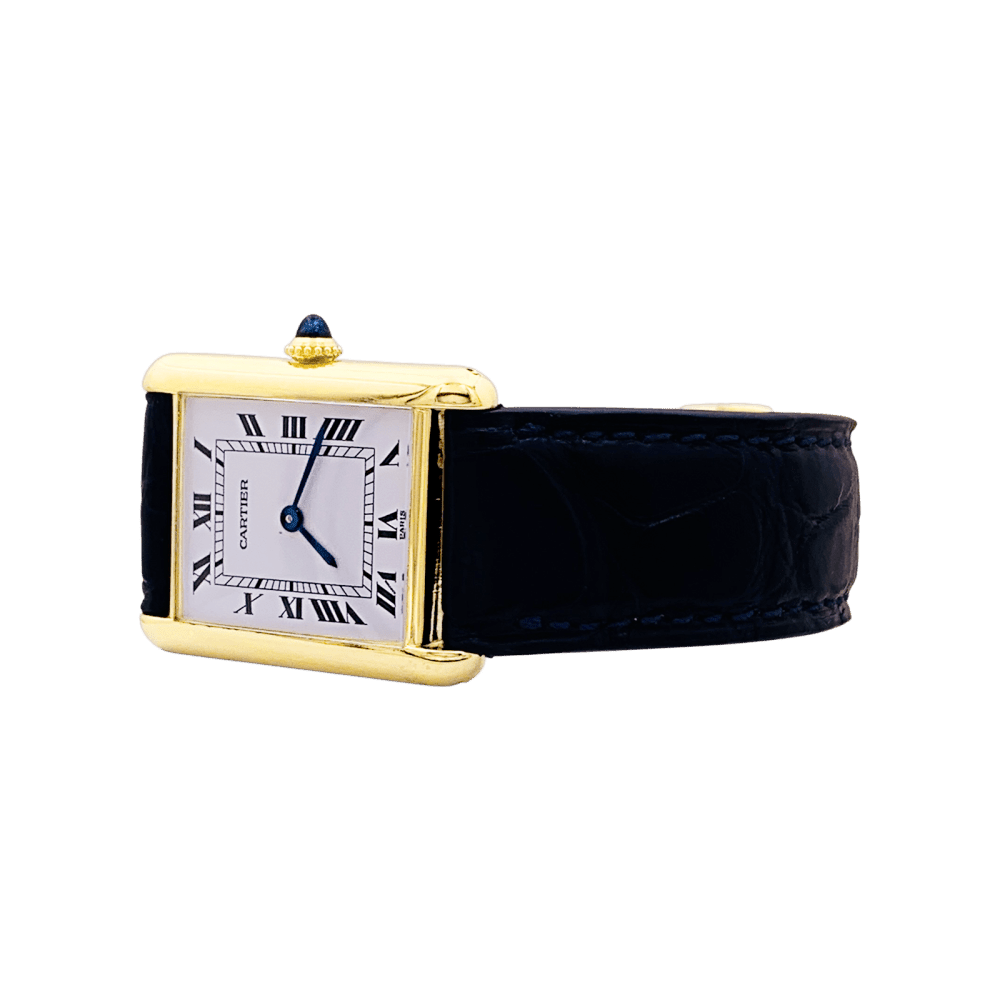 Watch Cartier, "Tank Louis Cartier", yellow gold, bracelet leather.