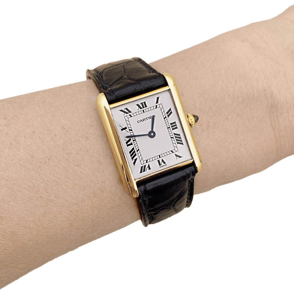 Watch Cartier, "Tank Louis Cartier", yellow gold, bracelet leather.