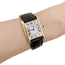Watch Cartier, "Tank Louis Cartier", yellow gold, bracelet leather.