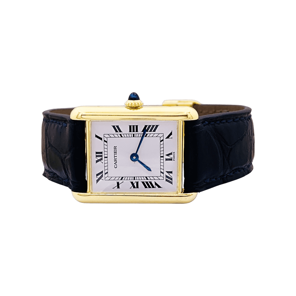 Watch Cartier, "Tank Louis Cartier", yellow gold, bracelet leather.