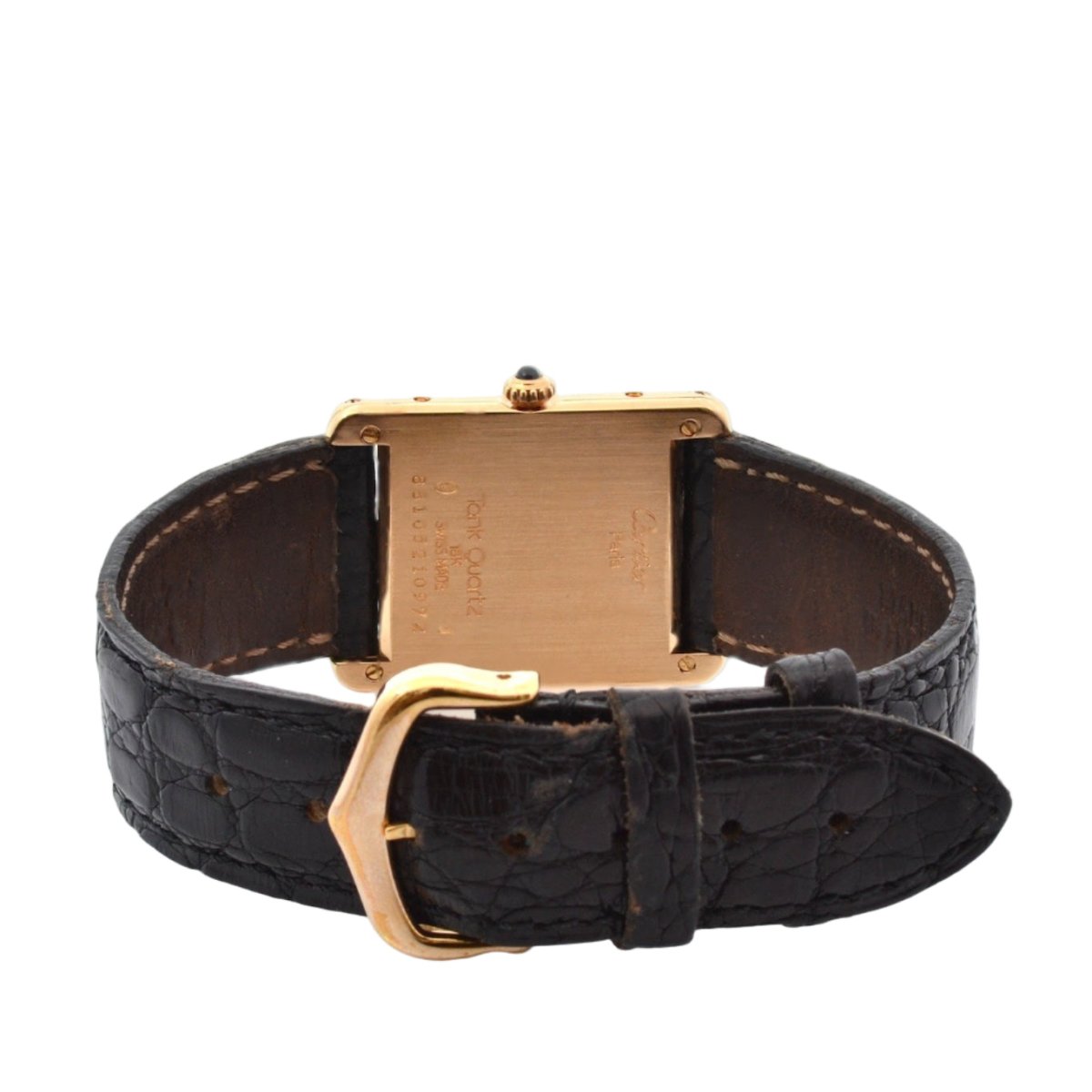 Montre CARTIER "Tank Louis Cartier" en or jaune, cuir, saphir et quartz - Castafiore