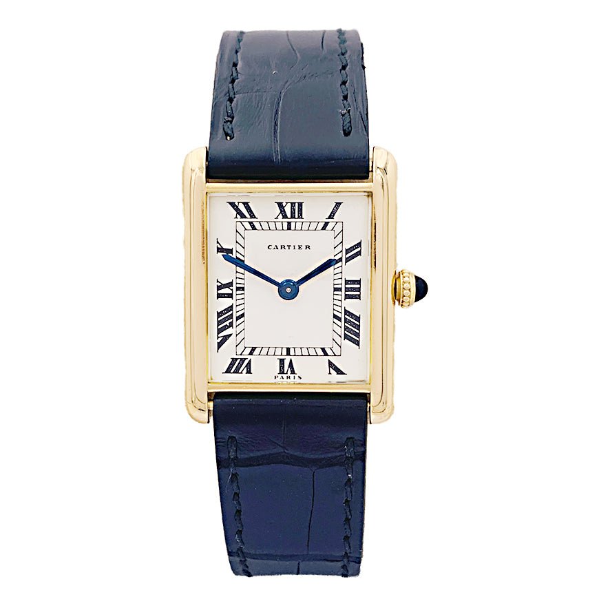 Montre CARTIER "Tank Louis Cartier Extra Plate", or jaune et cuir - Castafiore