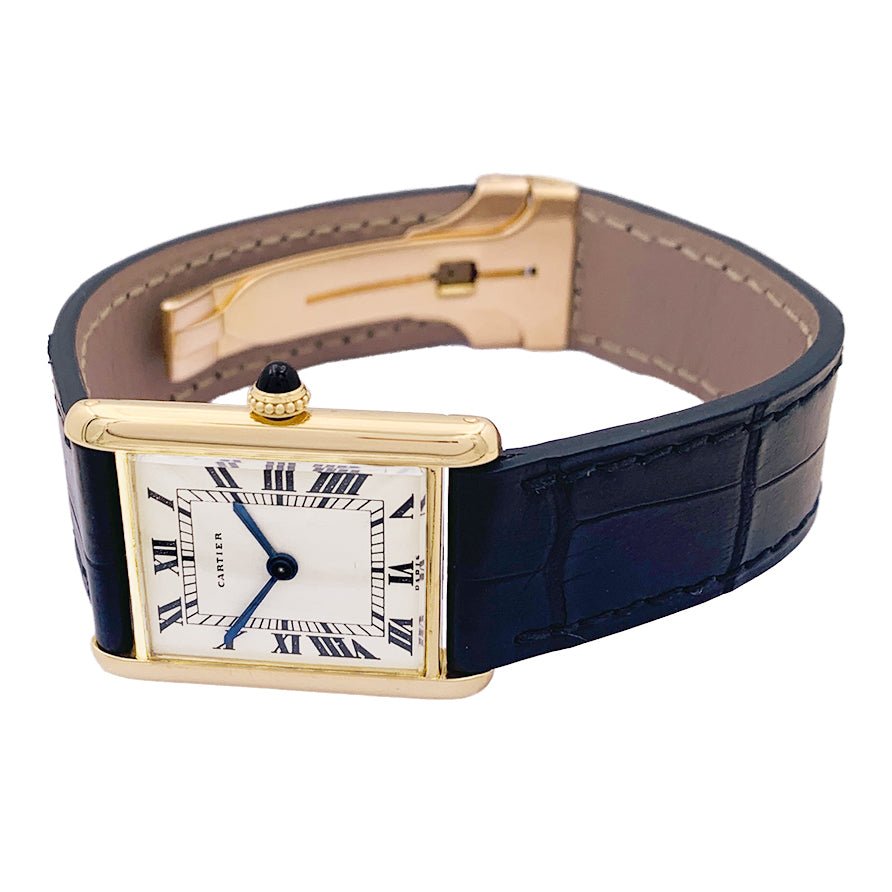 Montre CARTIER "Tank Louis Cartier Extra Plate", or jaune et cuir - Castafiore